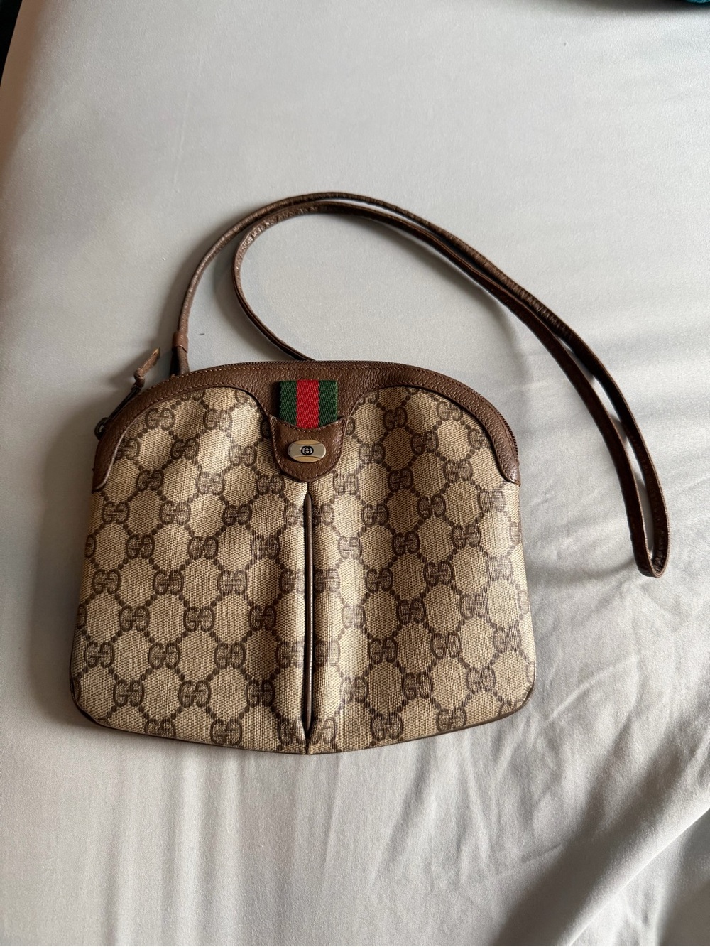 Gucci Brown GG Canvas Crossbody Bag with Web Stripe